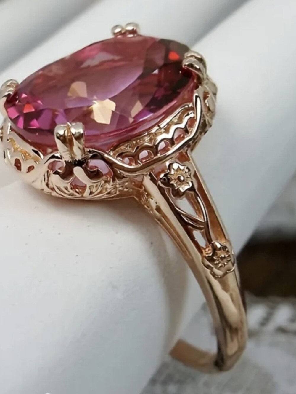 Pink Topaz Ring In Gold NWT Size 8 - Picture 2 of 10
